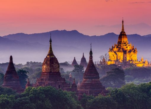 “Sunrise over ancient temples in Bagan, Myanmar”